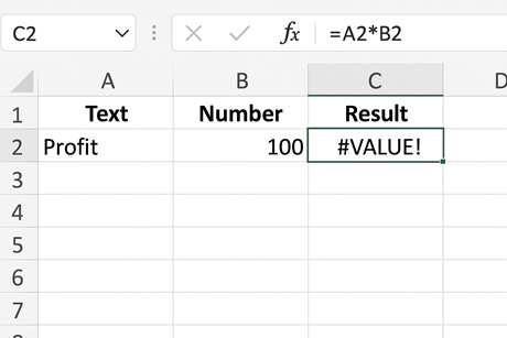 Excel #VALUE! error when adding text and numbers in a formula cell.